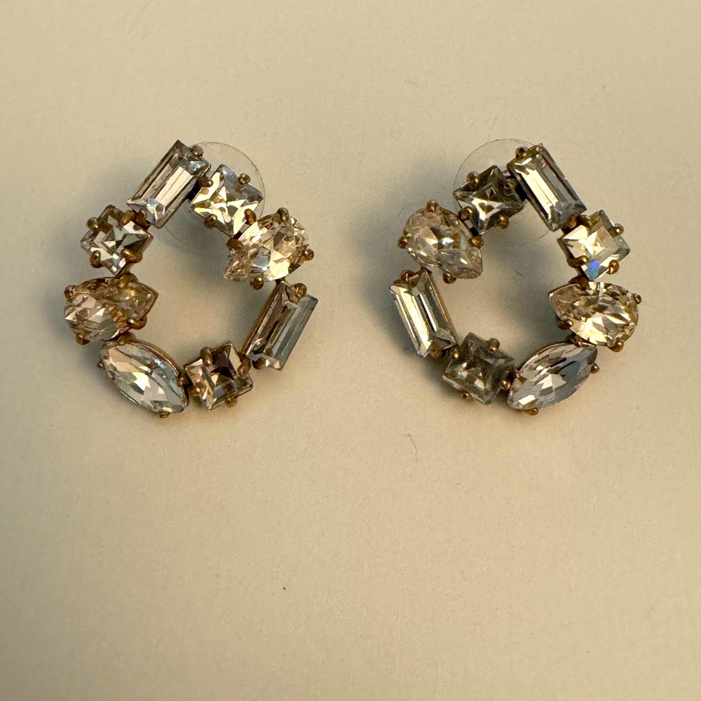 Nwot J.Crew Rhinestone Circle Statement Earrings - image 1